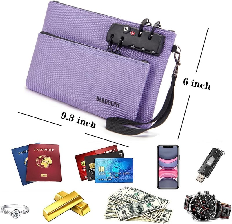 BARDOLPH Money Bag with Lock, Double layer Men & Women's Locking Accessories Pouch, BankBag,CashBag with Lock and Zipper NotaryBag with Lock (Purple) - Image 3